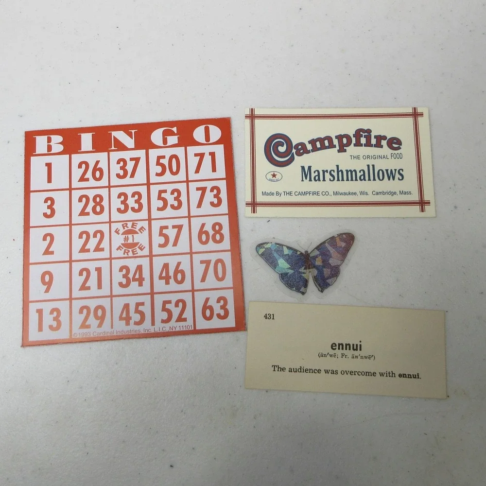 Vintage Ephemera Lot Bingo Card Campfire Marshmallows Dictionary Butterfly Craft